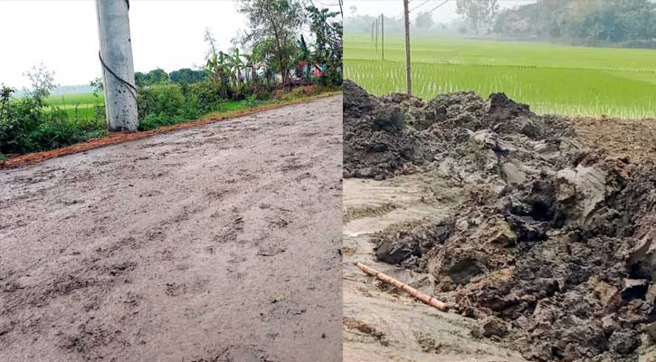 আদমদীঘিতে ট্রাক্টরের মাটিতে সড়কে কাদা, ঝুঁকি নিয়ে যান চলাচল