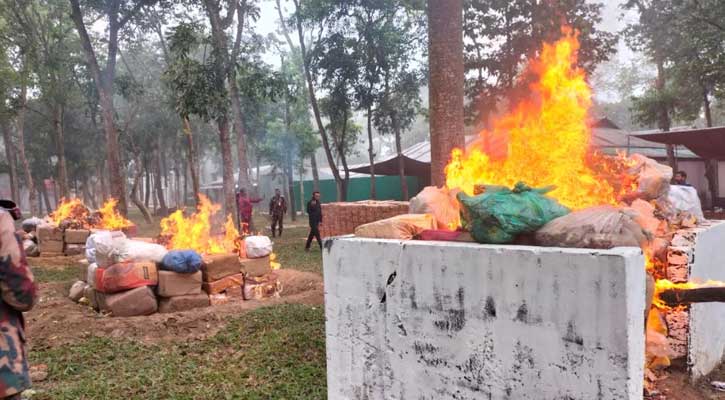 শ্রীমঙ্গলে জব্দকৃত বিড়ি-সিগারেট আগুনে পুড়িয়ে ধ্বংস করলো বিজিবি