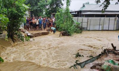 ঝিনাইগাতীতে ভারি বর্ষণ ও পাহাড়ি ঢলে বন‍্যা