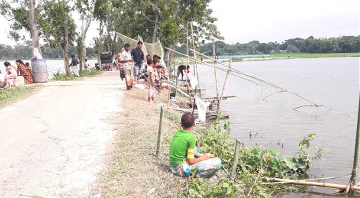 কেন্দুয়ায় খাল- বিলে মাছ শিকারের হিরিক